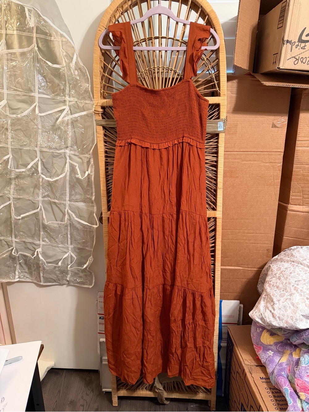 Nanette Lepore Rust Tiered Maxi Dress with Smocked Bodice